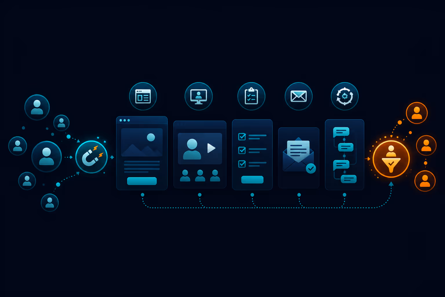 Convert interest landing page funnel illustration