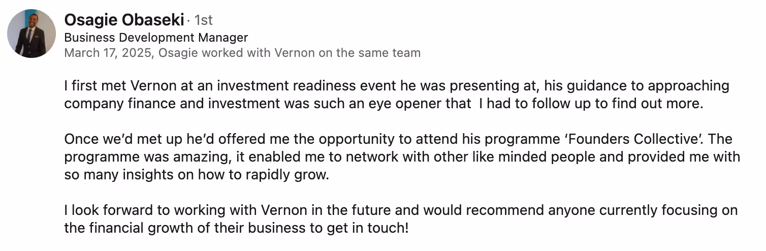 Startup founder testimonial feedback